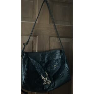 Vintage 80s NAS Alentino Bag Faux Snake & Frogskin Black & Silver Shoulder Purse